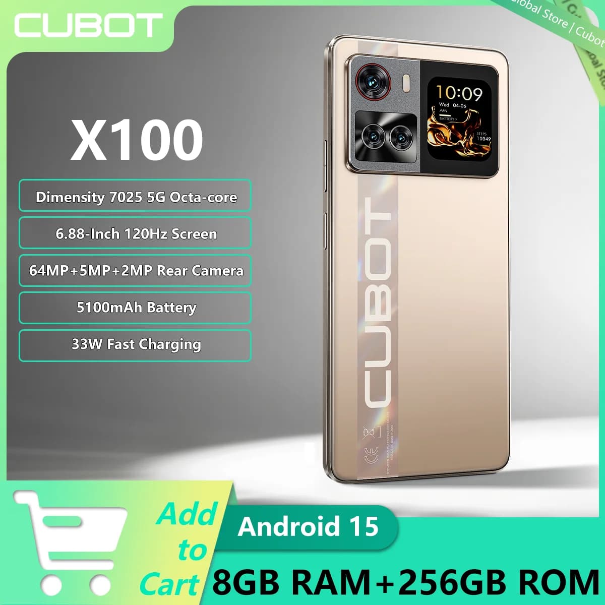 2025 NUOVO CUBOT X100 5G Smartphone Android 15 Schermo da 6,88 pollici 120Hz 5100mAh Batteria Dimensity 7025 5G 8GB RAM + 256GB ROM NFC