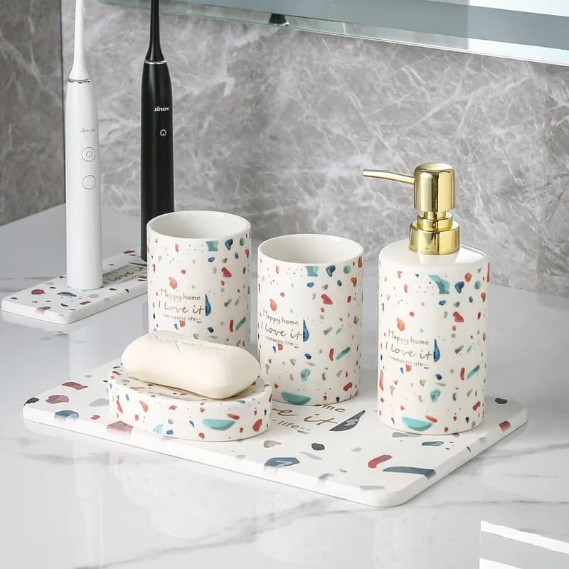 Bottiglia di lozione disinfettante per le mani in ceramica prodotti per il bagno shampoo gel da bagno bottiglia separata collutorio tazza spazzolino tazza portasapone