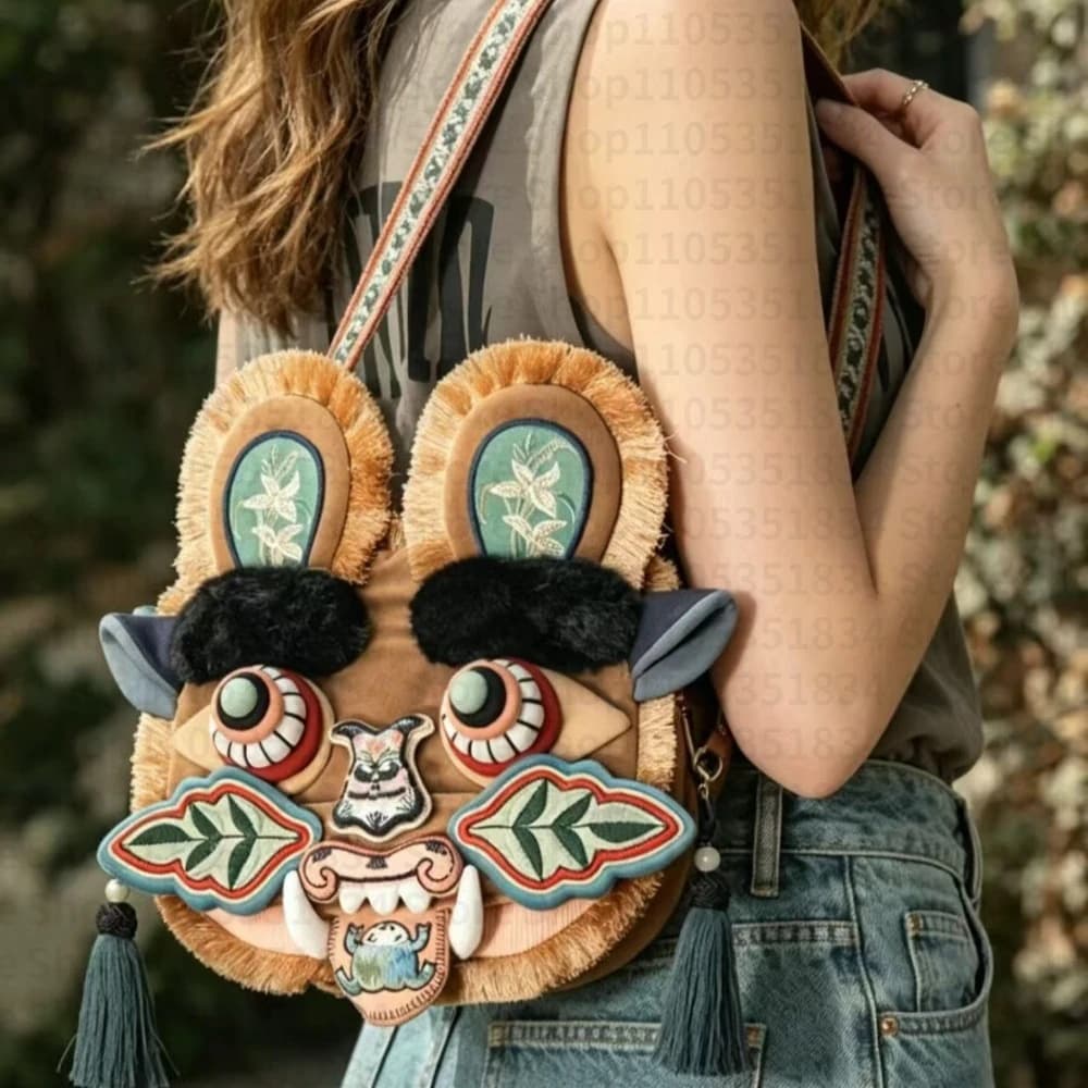 Hand Embroidered Tiger Head Doll Bag Folk Style New Chinese Style Crossbody Shoulder Bag Creative Handbag