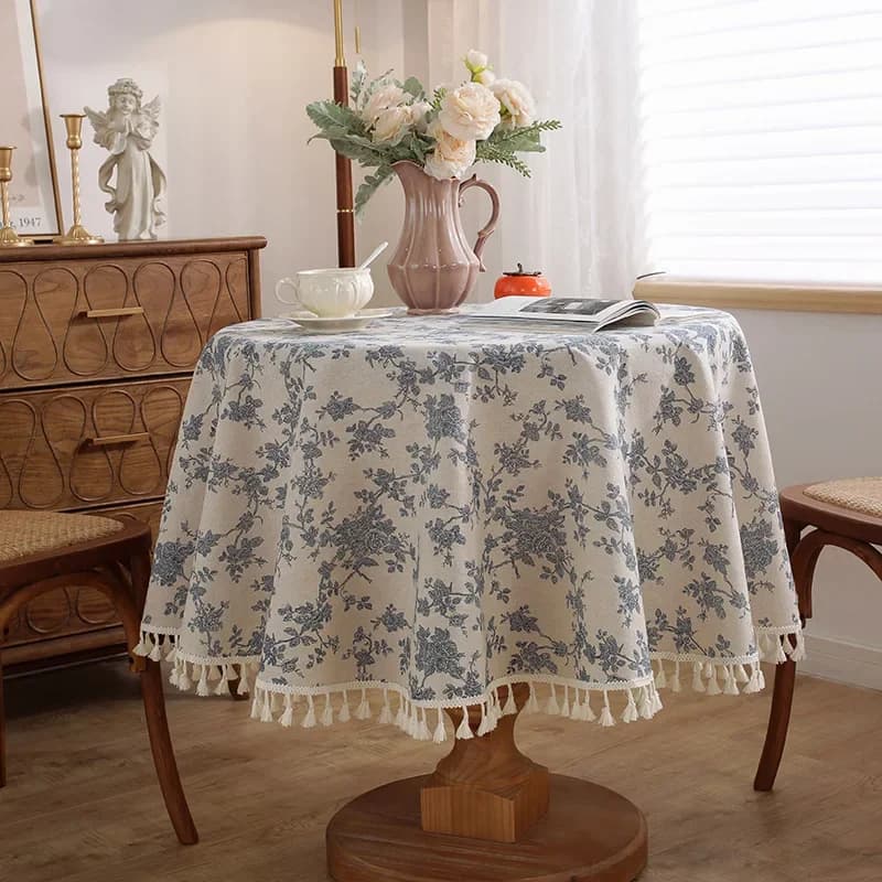 Tovaglia floreale in cotone e lino Tovaglia rotonda lavabile rustica floreale pastorale per l'arredamento della fattoria, il picnic, l'arredamento del tavolo