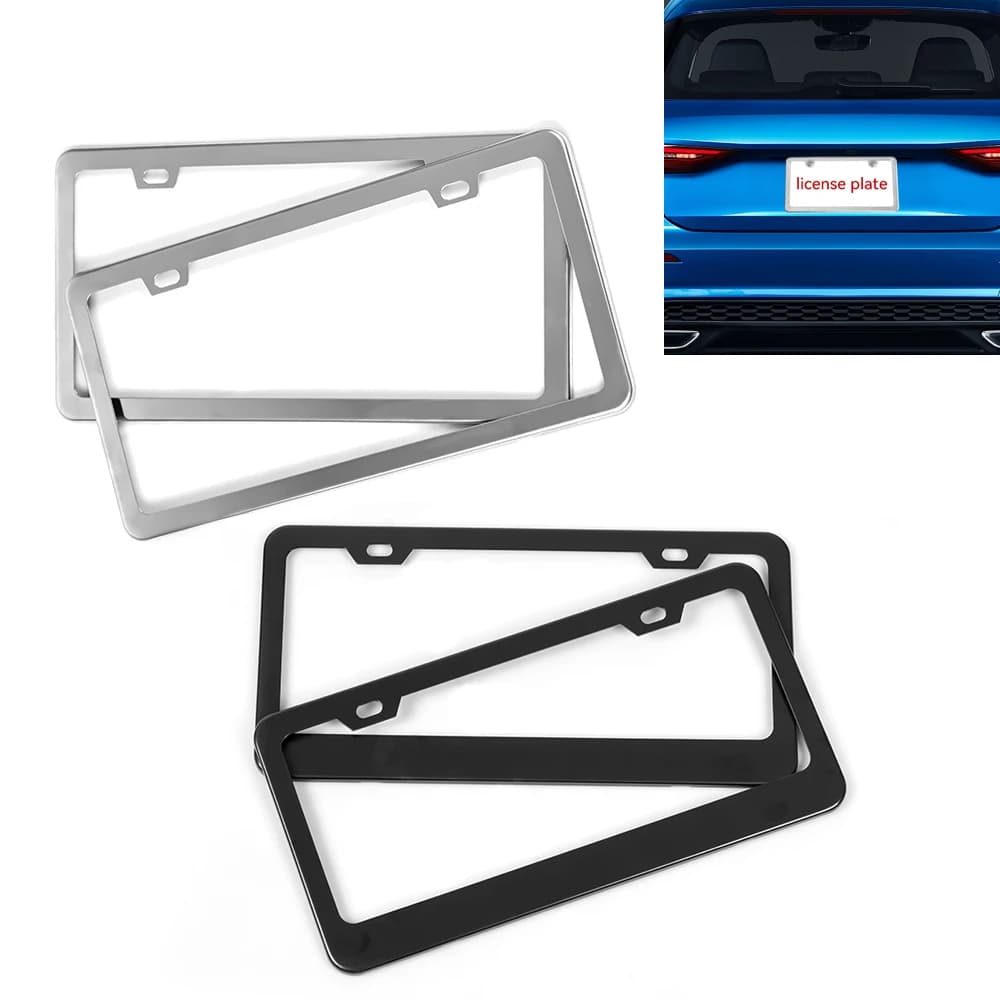 Telaio targa universale in acciaio inossidabile con nastro Tappo a vite per coperchio etichetta telaio targa auto in metallo argentato