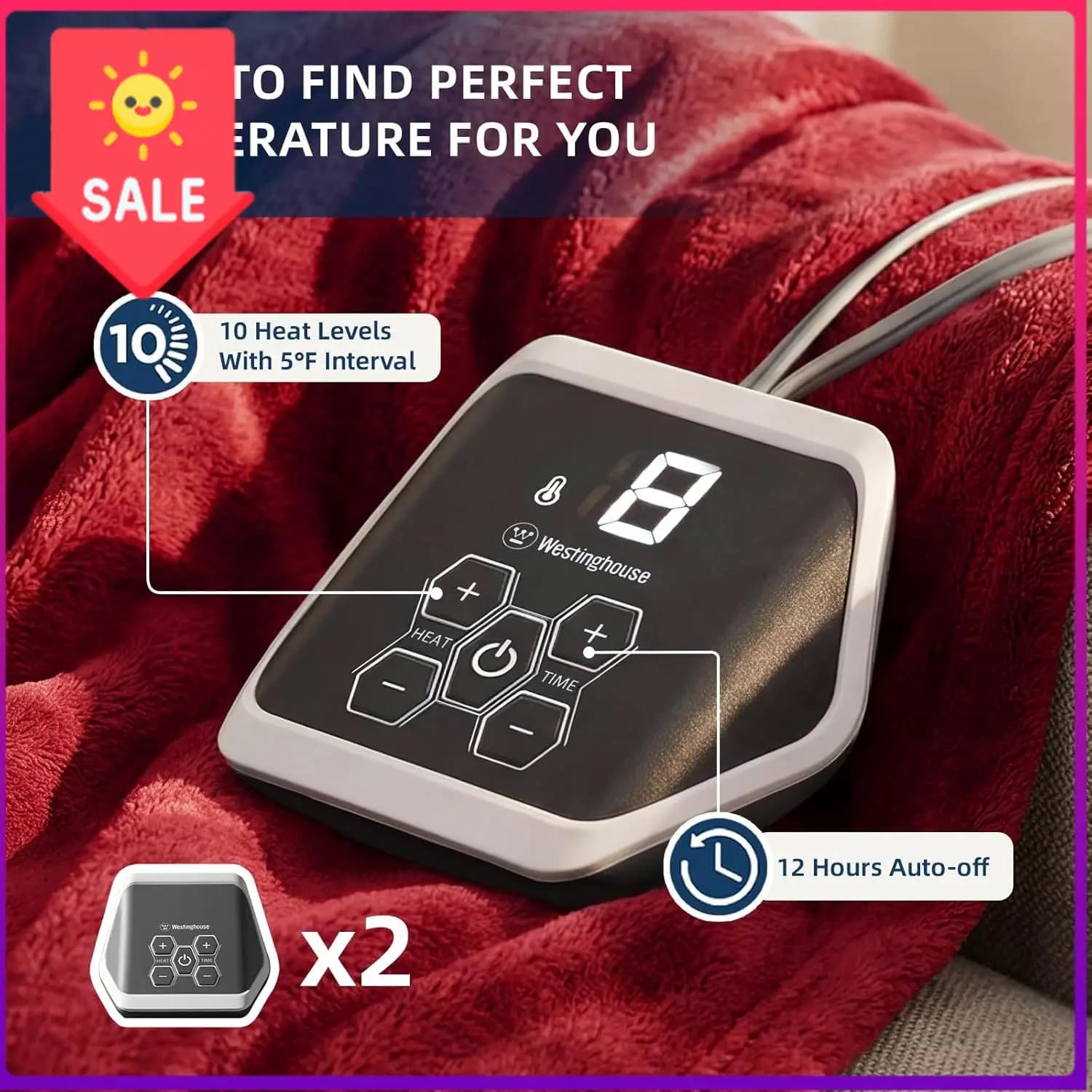 Coperta Elettrica Riscaldante King Size in Offerta, 10 Livelli, Spegnimento Automatico, Riscaldamento Rapido, Lavabile in Lavatrice (King, 100x90 Pollici, Wi-Fi)