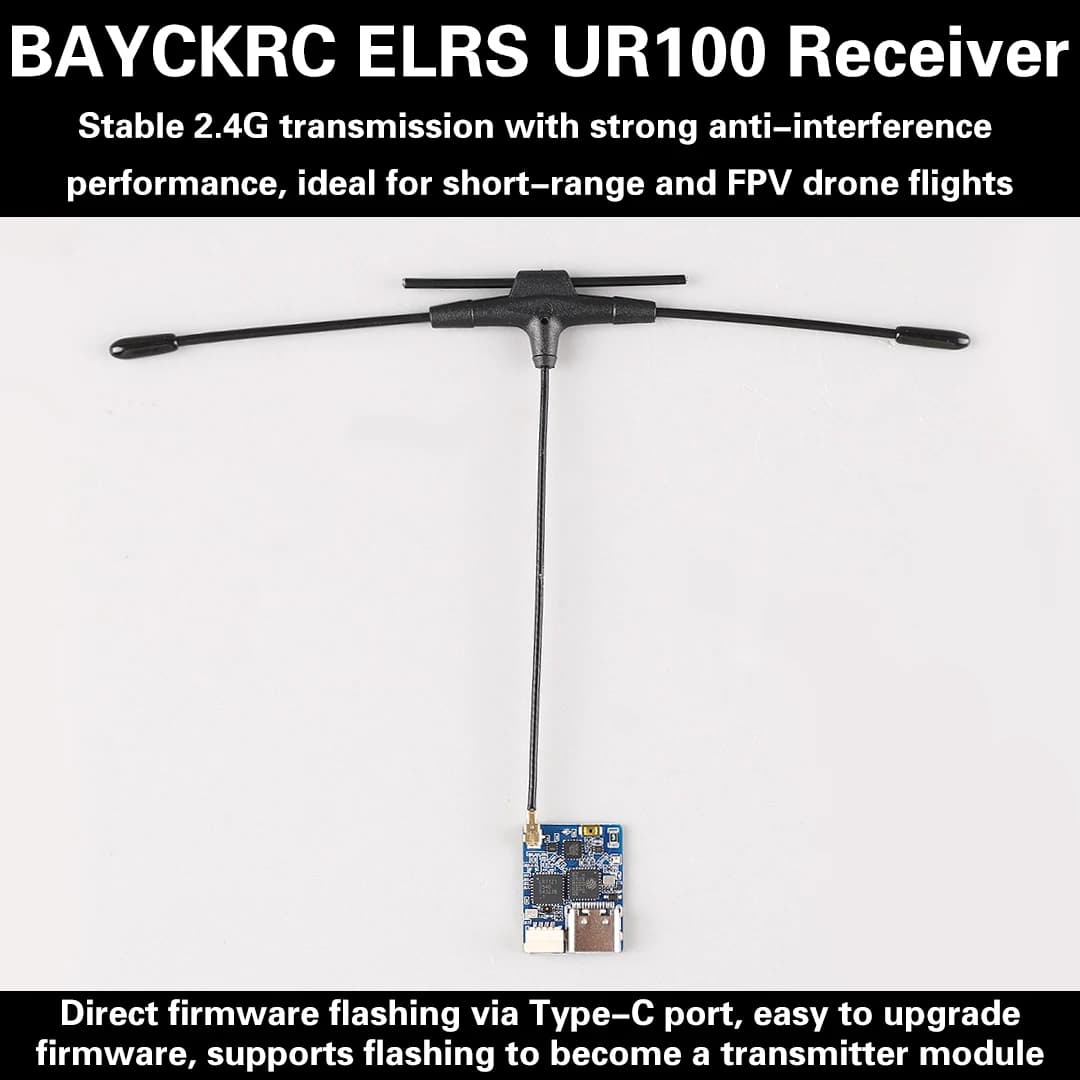 BAYCKRC UR100 ExpressLRS Dual Band 2.4GHz 915MHz FPV Racing Drone Receiver for High-Speed Racing Drones