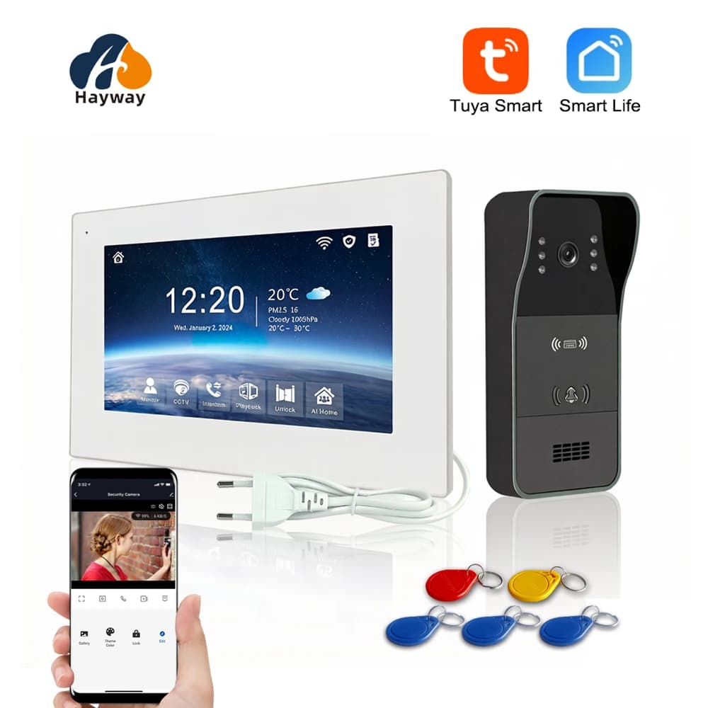 Wireless WiFi Video Intercom System 1080P Smart Video Doorbell for Home Touch Screen 2 Way Audio TUYA APP Unlock 4 Wire