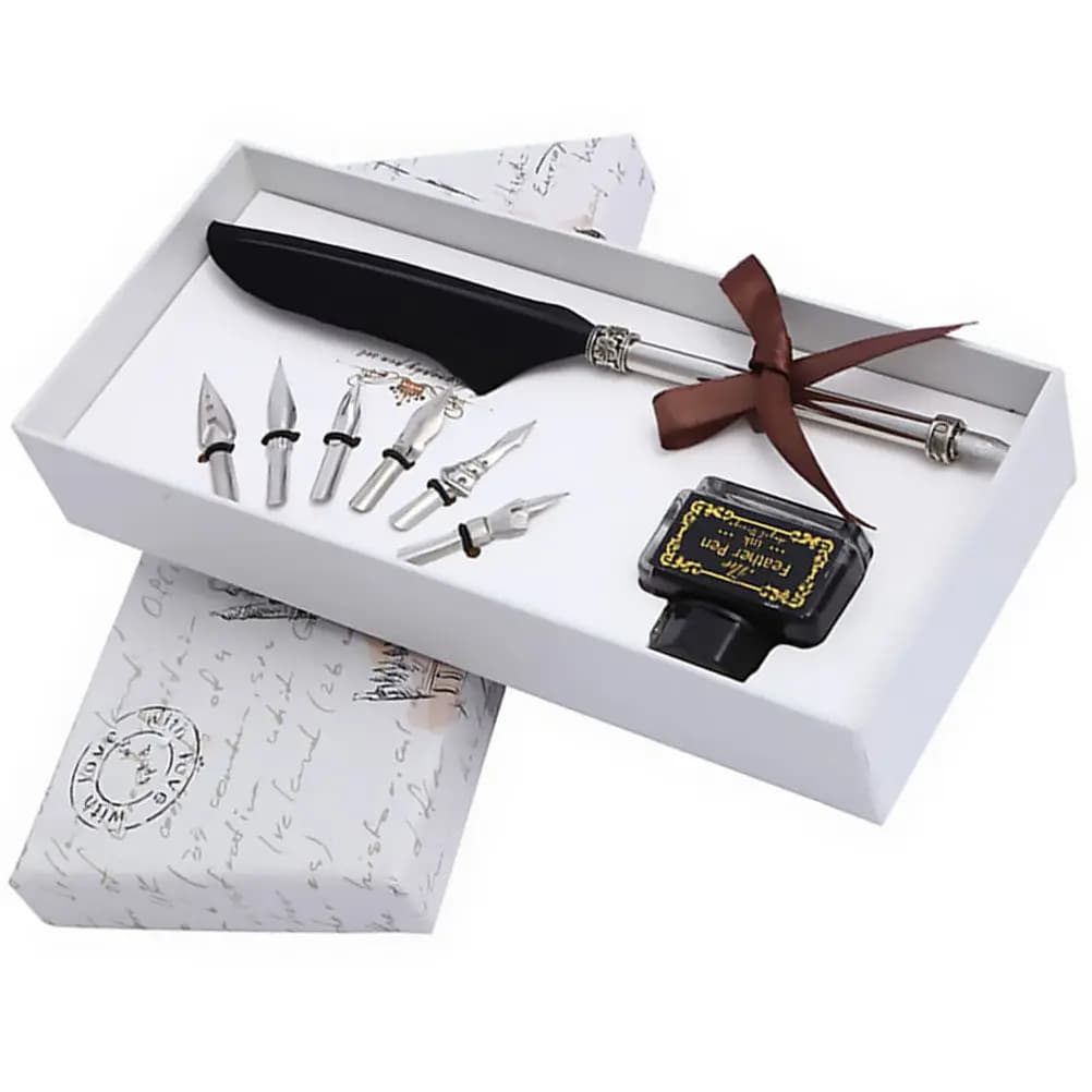 1Set Retro Quill Pen Set Handmade Dip Pen with 6 Replacement Nibs Smooth Writing Calligraphy Pens Gift for Adults Kids Business