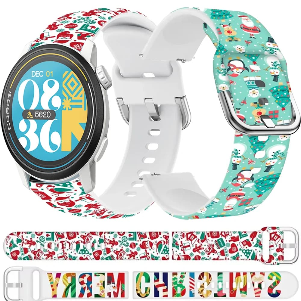 20mm 22mm Christmas Style Silicone Strap for Suunto Vertical 2/Run/Race 2 Soft Band for COROS APEX 4 42mm/PACE Pro/3 Sports Belt