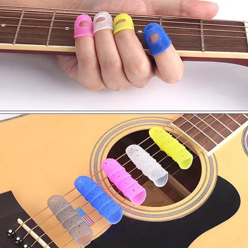 4 pezzi colorati in silicone per chitarra protezione per la punta delle dita antiscivolo antidolore protezioni per le dita per chitarre ukulele accessori per presse a pedale