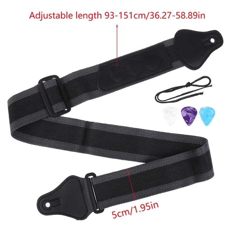 Tracolla per chitarra elettrica regolabile con 3 supporti per plettri per chitarra dai colori casuali Estremità in pelle PU Accessori per cintura per basso per chitarra acustica