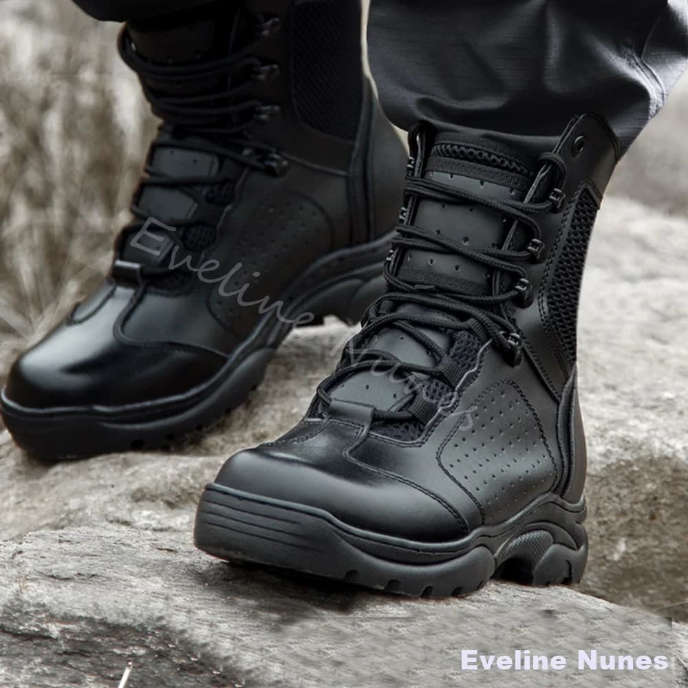 Mesh Mid High Tactical Combat Boots Men Breathable Non Slip Rugged Sole Hiking Shoes Camping Hunting Army Work Security Boots