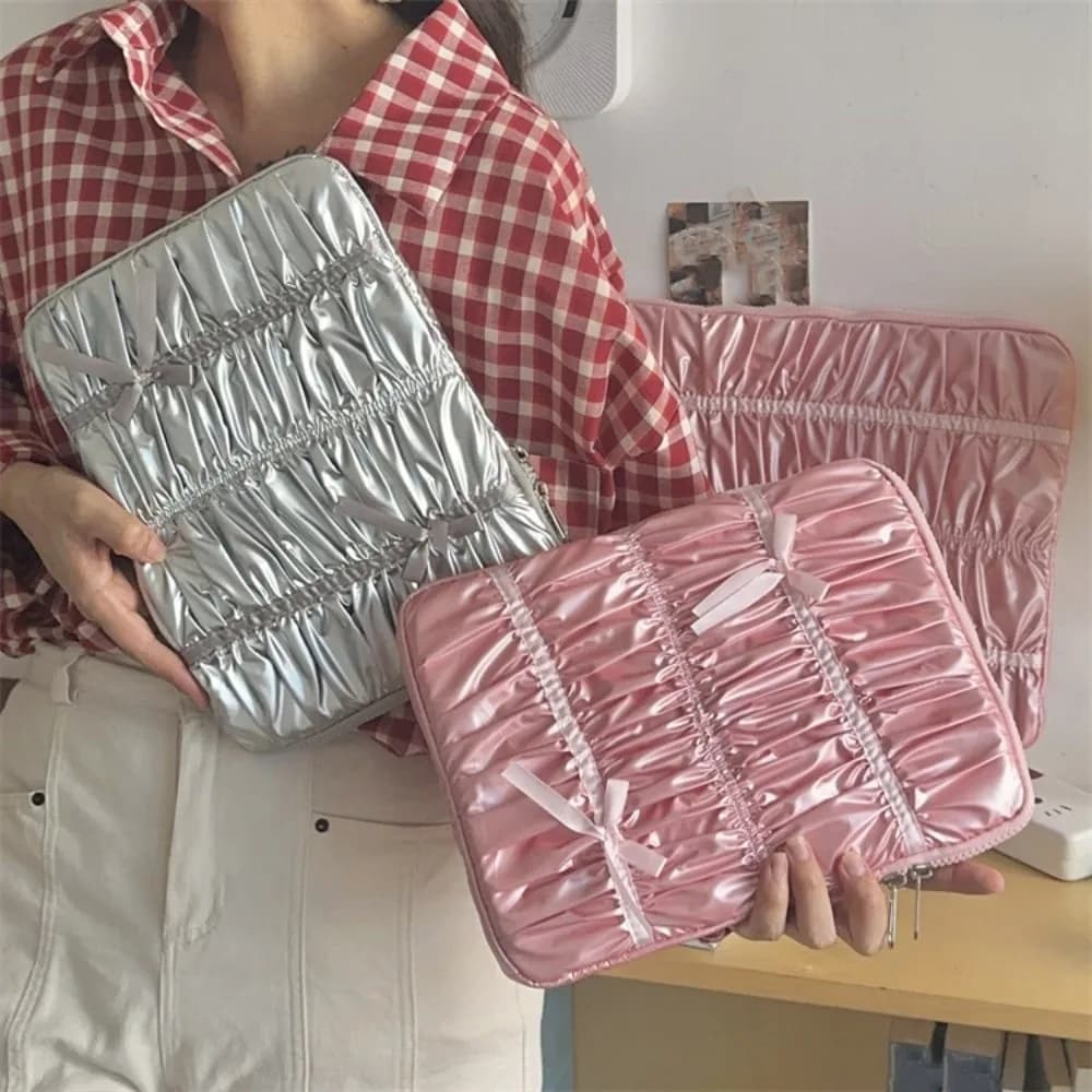Borsa da Viaggio Plissettata Portatile per Laptop, Custodia Impermeabile con Fiocco, Leggera in Materiale Morbido, Borsa per Notebook da Donna