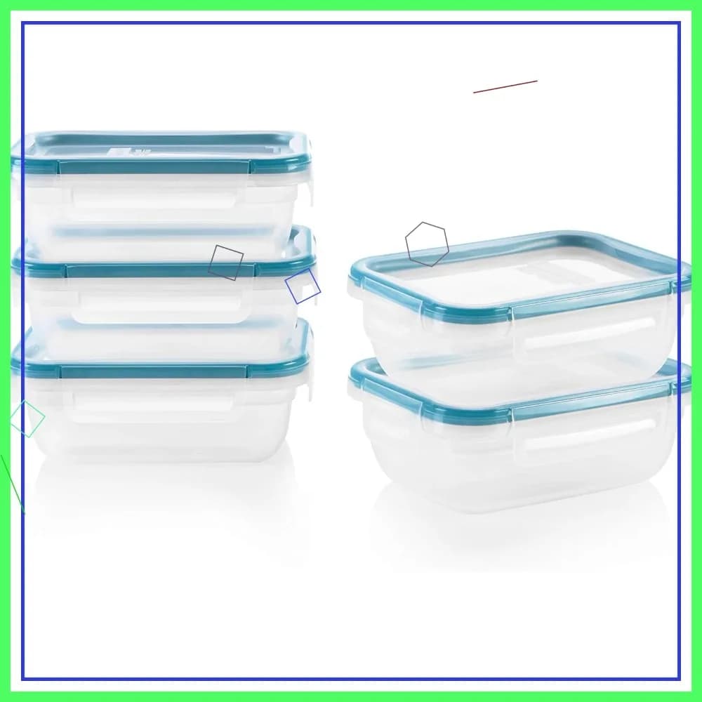 Set di 5 Contenitori per Alimenti da 3 Tazze, Coperchi Ermetici Antiperdita, Senza BPA, Adatti per Microonde, Lavastoviglie e Congelatore