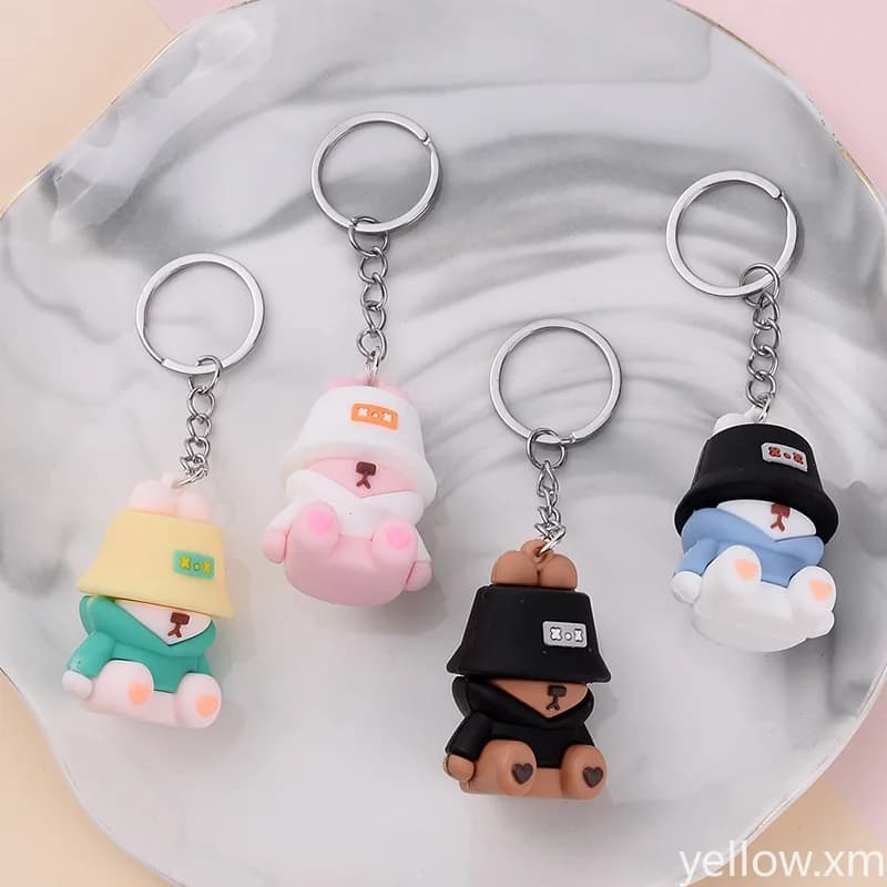 1 pz. Portachiavi Orsetto Pescatore Addormentato, Ciondolo Bambola in PVC per Borsa e Chiavi Auto, Adorabile Portachiavi Coniglio Malvagio, Regalo