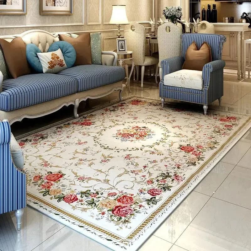 Luxury Pastoral Carpets for Living Room Decoration Retro Flower Bedroom Kitchen Floor Mat Home Sofa Coffee Table Area Decor Rugs