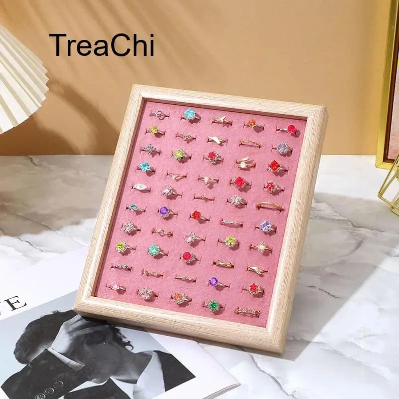 Walnut-Colored Fabric Jewelry Storage and Display Tray Light Luxury-Style Ring Storage Tray with Large Capacity for Display