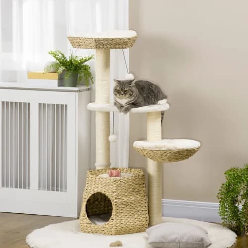 Mobili per animali domestici ad alto grado, giocattoli per arrampicata sugli alberi per gatti con palline sospese e nidi per gatti.