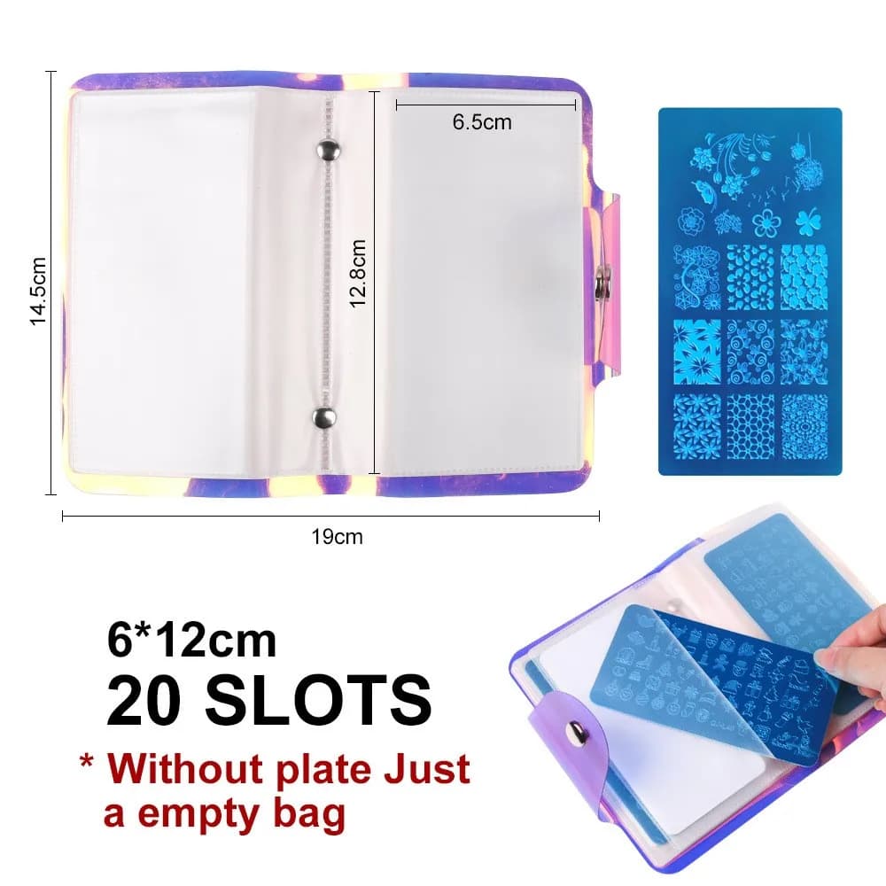 Aurora PU Lether Nail Art Stamping Portapiatti Organizer 20 Slot Borsa per carte Album Stencil Custodia per modelli di timbri 12X6 cm