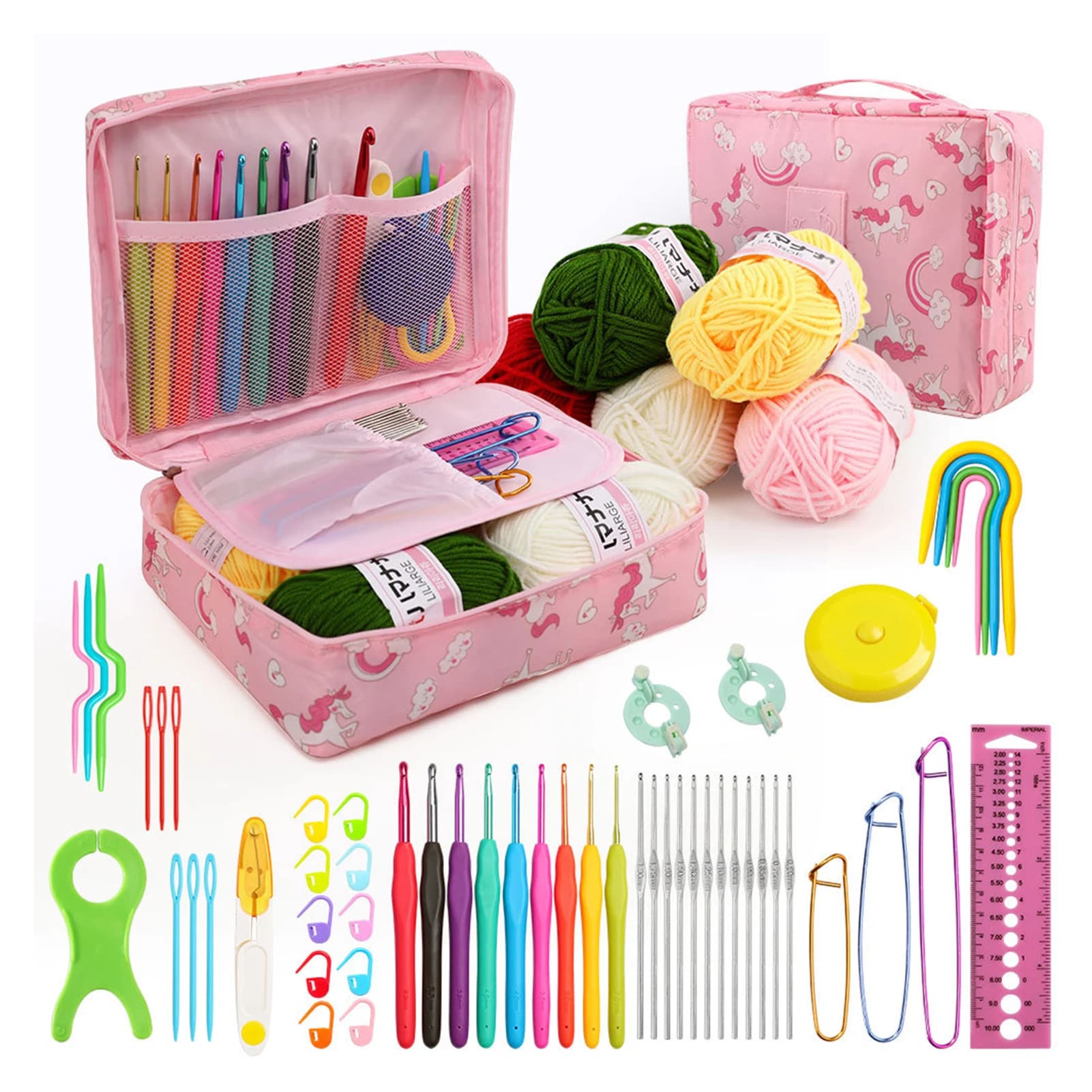 Kit uncinetto colorato con custodia Gancio per tessitura in lana Strumenti per tessitura Uncinetto multiuso Set di ferri da maglia per cucire