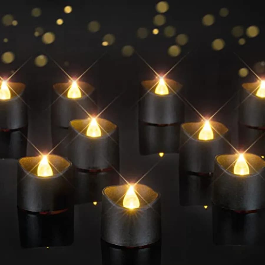 Tealight Candles Black Battery, 200+ Autonomous Hours, No Flame, Effetto Tremolante, LED Colored for Halloween
