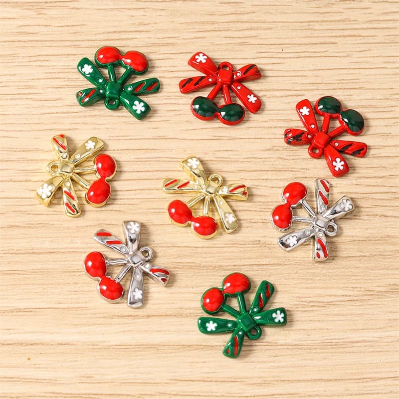 5pcs 16x16mm Cute Metal Christmas Cherry Charms Pendants for Making Drop Earrings Necklaces Bracelets DIY Craft Jewelry Findings