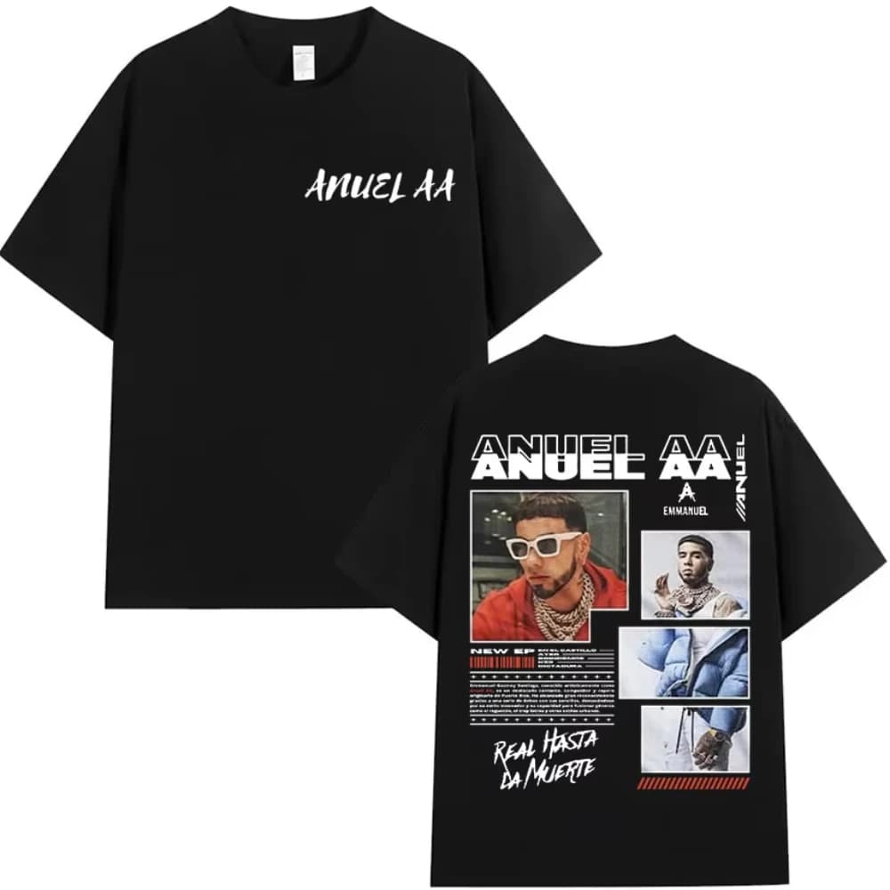 2025Rapper Anuel AA Real Hasta La Muerte Tour Nuovo album T-shirt da uomo e da donna T-shirt gotica Hip Hop T-shirt in cotone a maniche corte