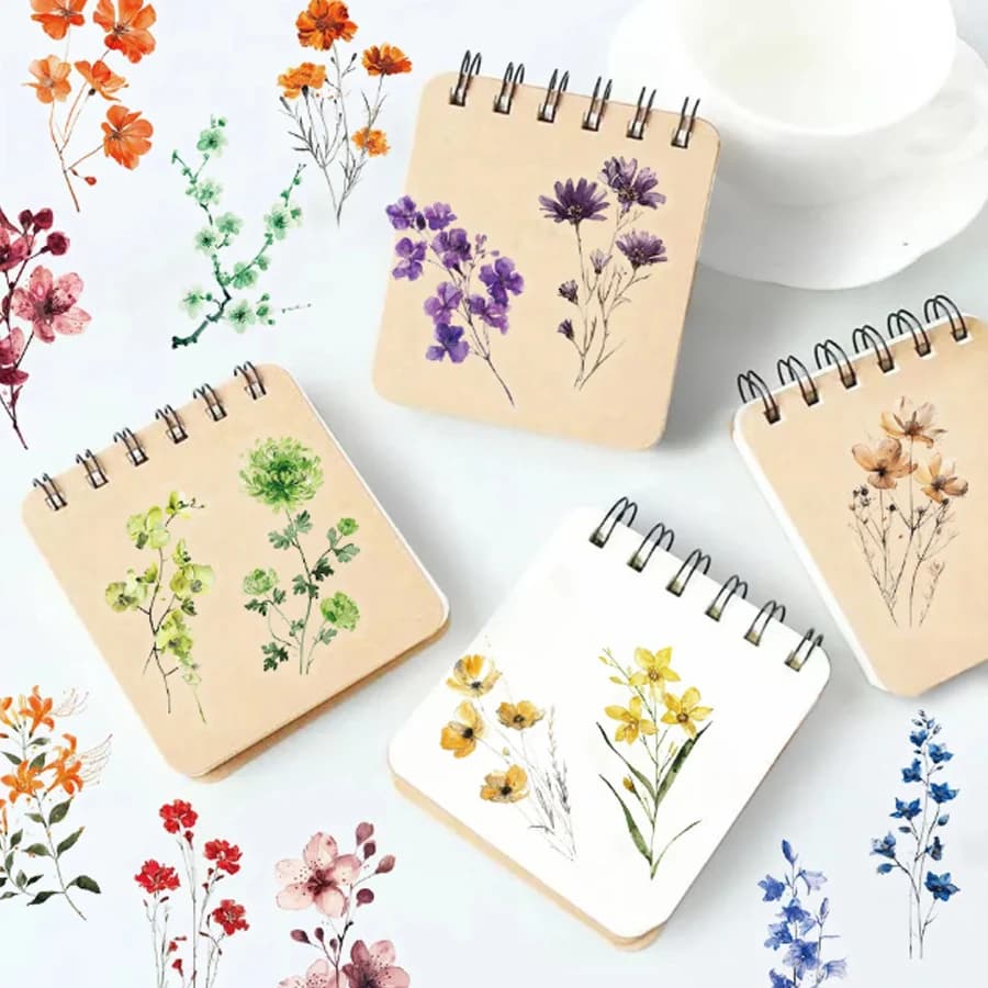 Confezione da 50 Adesivi Floreali in PET Trasparente Impermeabile, Materiale Decorativo per Brochure, Chitarre e Quaderni