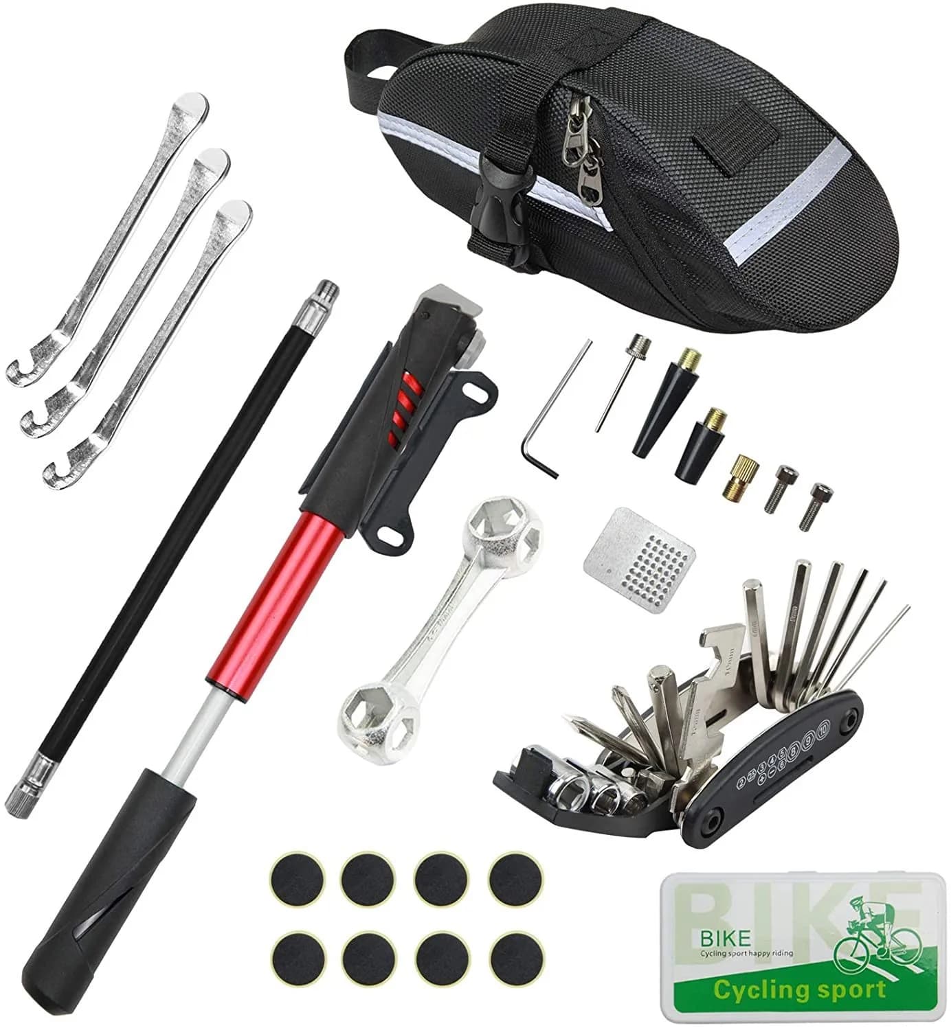 Kit di strumenti per la riparazione di pneumatici per bici con mini pompa Multiutensile Home BikeTool Toppe portatili Fissare la manutenzione del gonfiatore per viaggi in campeggio