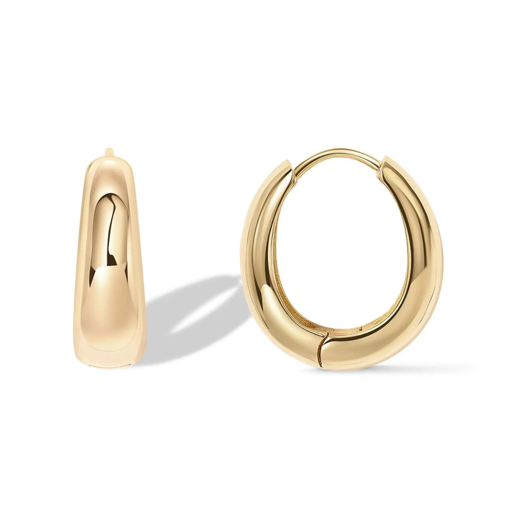 Eavva 14K Gold Plated Small Chunky Hoops Earrings for Women Classic Thick Lightweight Gold Earrings With Sterling Silver Post