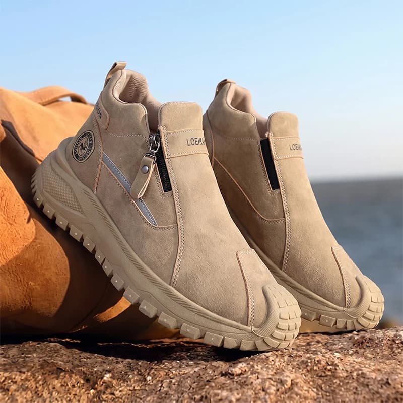 Men Casual Slip‑On Ankle Shoes Side Zipper Design Thick Non‑Slip Sole Fashion Daily Wear Male Sneakers