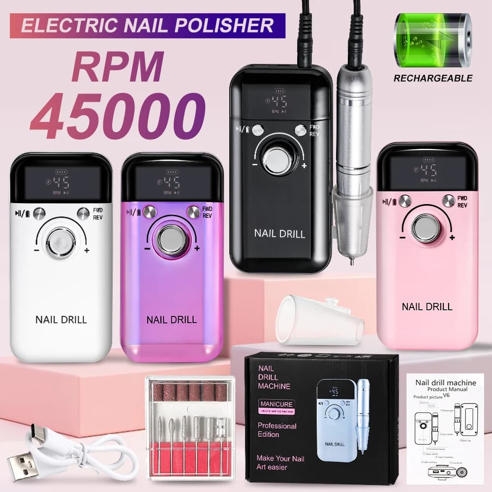 45000 giri/min trapano elettrico per unghie trapani professionali per unghie in gel smalto ricaricabile strumento per manicure portatile per lima per unghie