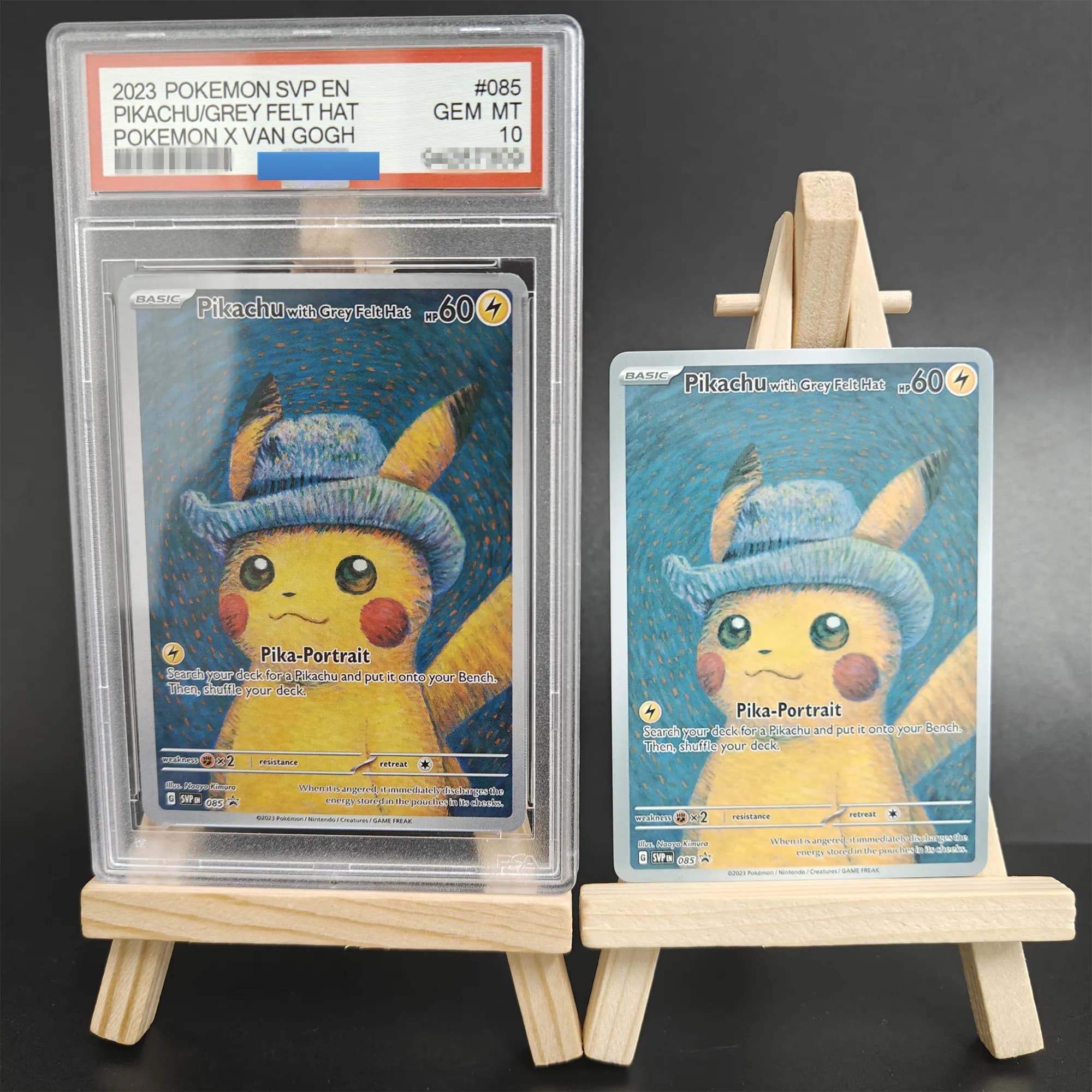 Proxy 2023 PTCG POKEMON X VAN GOGH PIKACHU CON CAPPELLO GREY FELT # 085 Giocattolo di carte SVP di autenticazione di grado 10