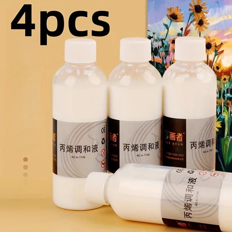 4PCS, 3.38 Oz Acrylic Pigment Medium - Liquid Thinner for Acrylic Pigments, No Ingredients, True Pigment Properties, Easy to Mix