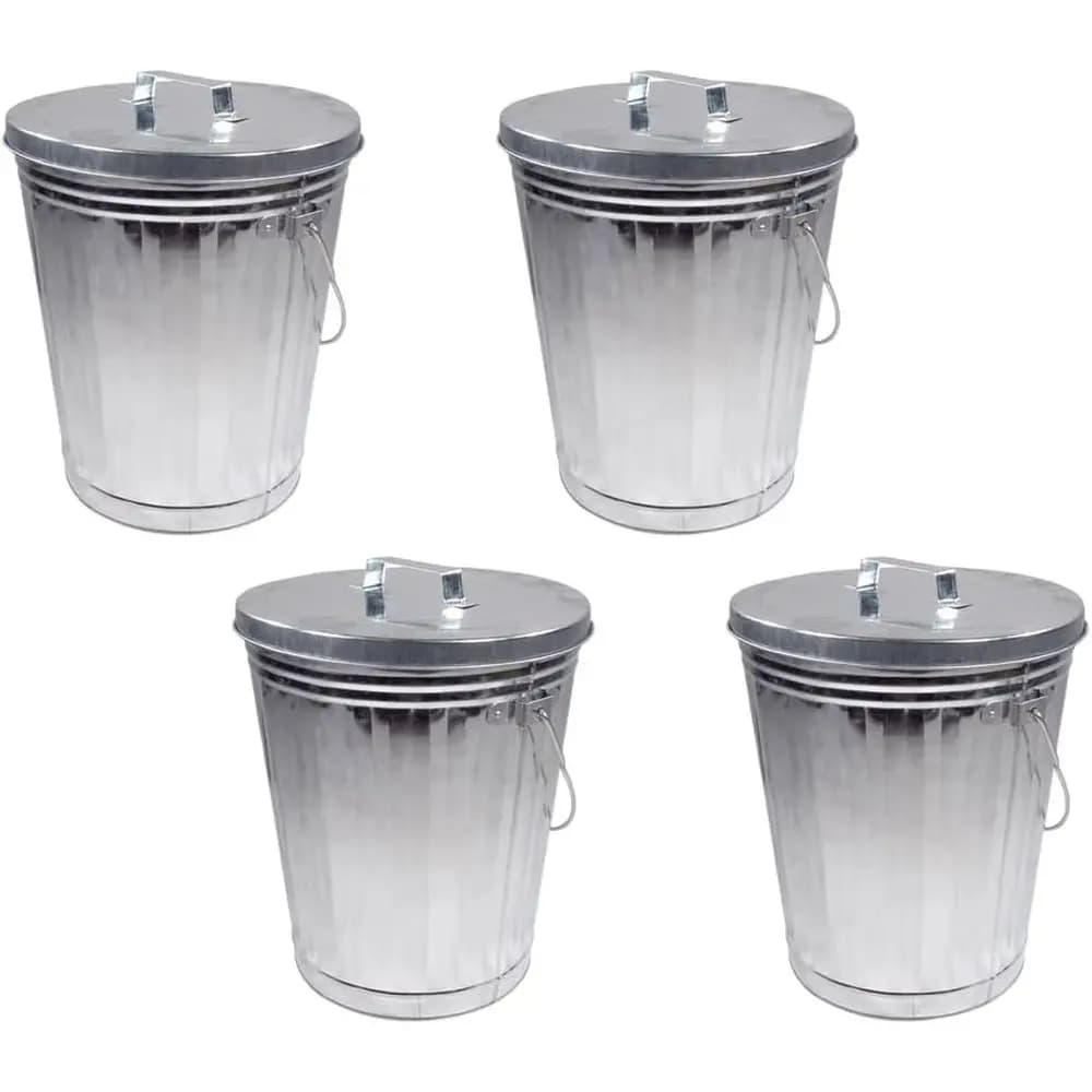 6 Gallon Galvanized Steel Trash Can with Lid, Suitable for Outdoor, Home, Office, and Kitchen Use, Fire and Heat Resistant