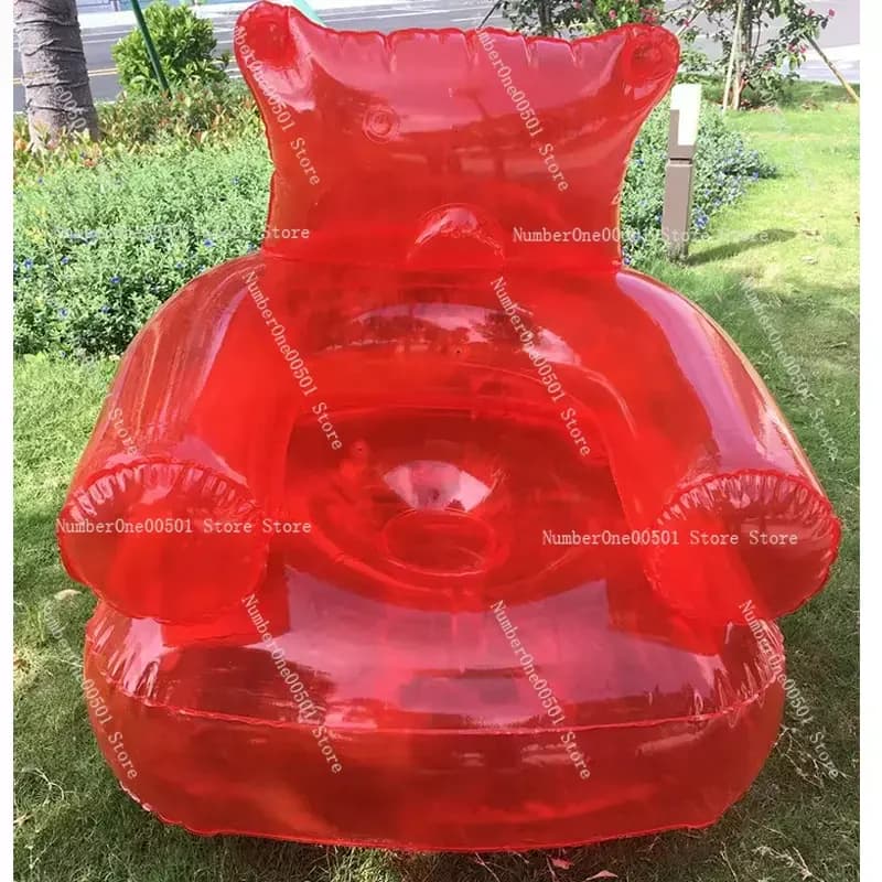 Inflatable Bear shaped armchair, durable PVC lazy sofa, sleeping bag for home yard, travel, camping, folding chair