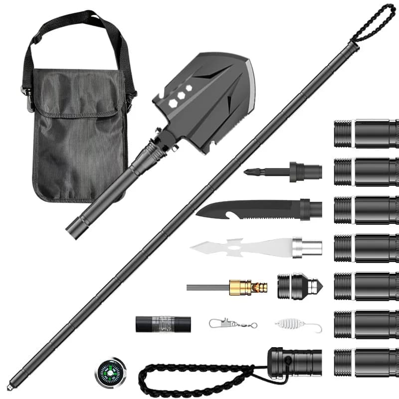 Trekking Pole Tactical Walking Stick Multifunctional Aluminum Collapsible Survival Hiking Pole with Storage Bag for Women Men S