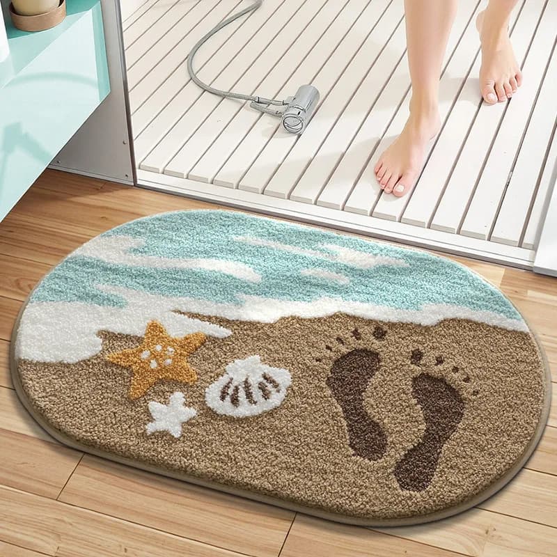 Tappeto da bagno in microfibra floccato premium, tappetino da bagno con decorazioni da spiaggia Ocean Wave, morbido e spesso, delicato sulla pelle, super assorbente e antiscivolo