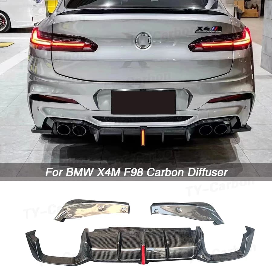 Diffusore Posteriore in Vera Fibra di Carbonio per BMW F98 X4M 2019+ con Luci, Kit Carrozzeria in FRP