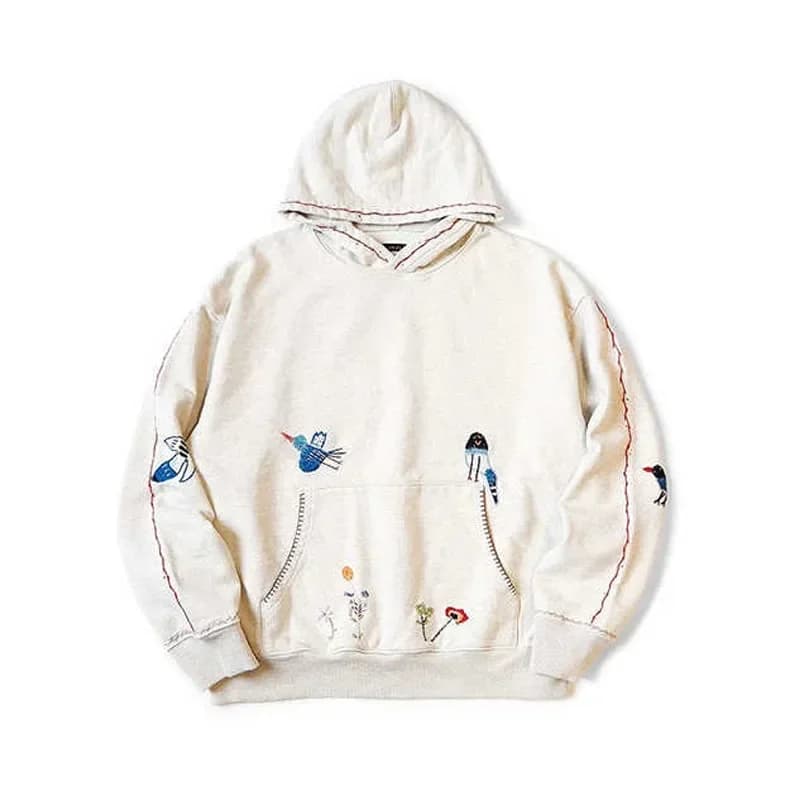 26AW KAPITAL Hirata Kazuhiro hoodies Japanese Casual Flower Bird Embroidery Cotton Loose Hooded Sweatshirt for Men