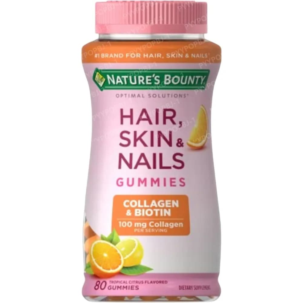 Nature's Bounty Optimal Hair, Skin and Nails Solutions with Biotin and Collagen, Citrus Taste, Vitamin 2500 Supplement