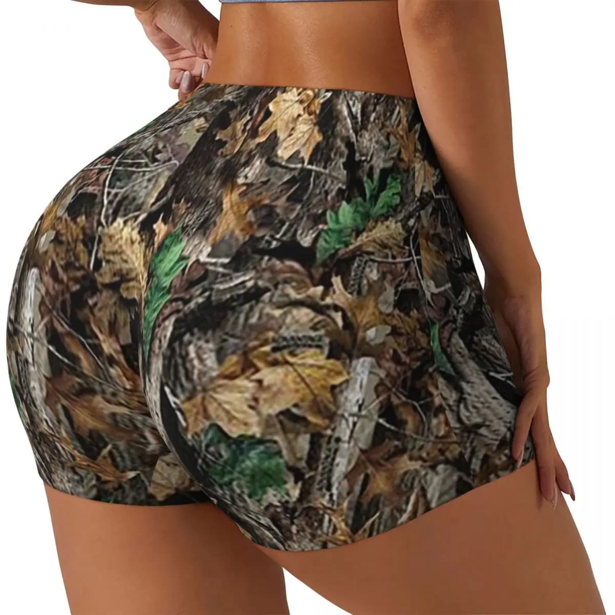 Pantaloncini da corsa per allenamento in palestra da donna con vero albero mimetico personalizzato Pantaloncini da yoga per motociclisti da pallavolo atletico