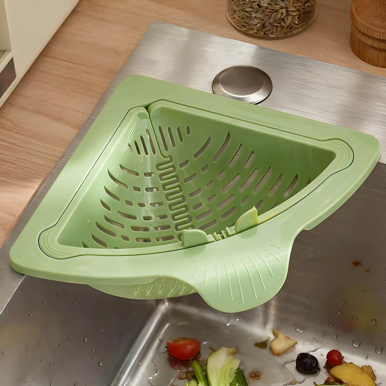 Cestello angolare magnetico per lavello, scolapiatti e raccoglitore di rifiuti alimentari