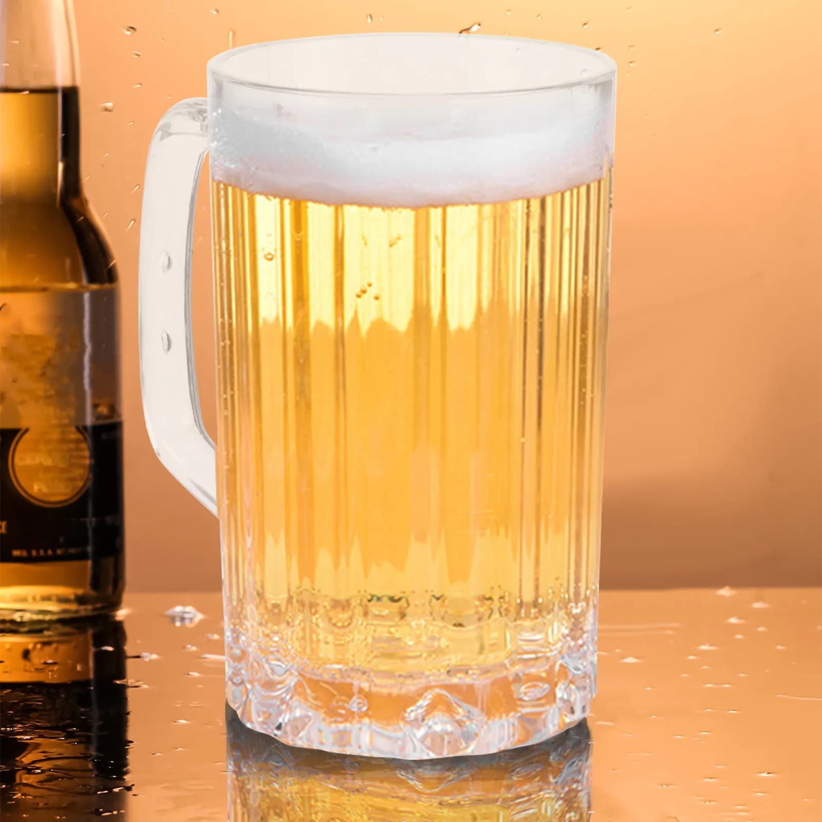 Set di 2 Bicchieri da Birra in Plastica Trasparente con Fondo Rinforzato, Tazze per Uso Domestico per Succhi e Bevande