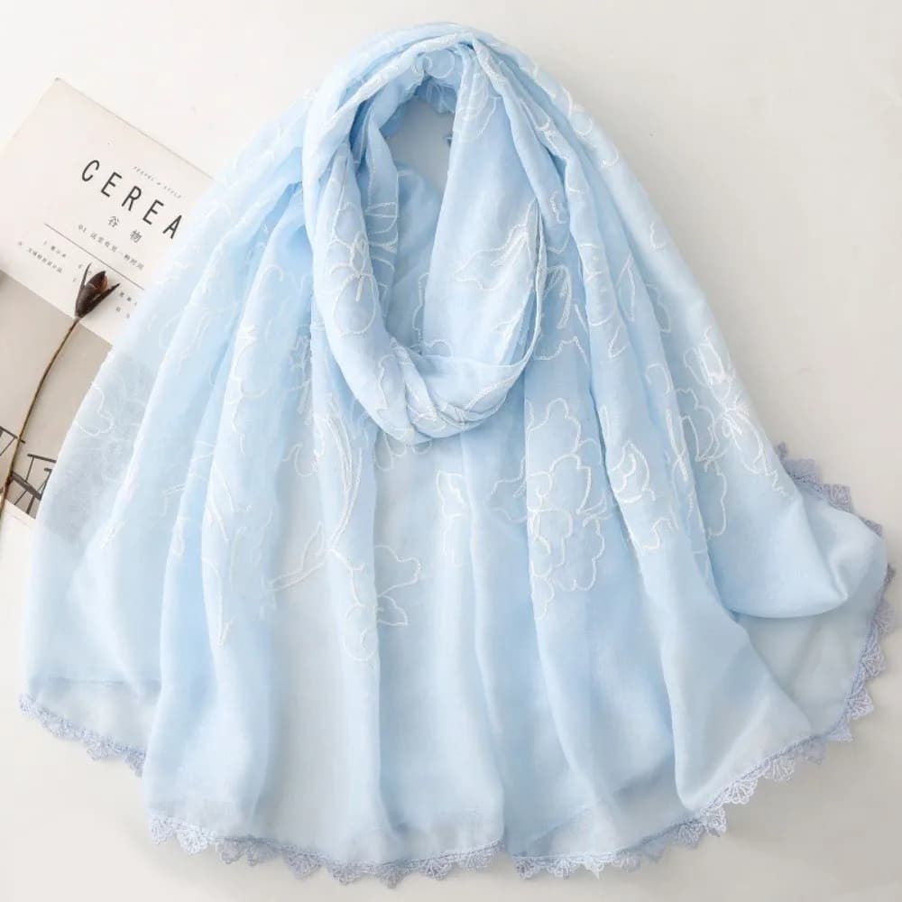 Elegant Scarf Embroidered 180*90Cm, Solar Protective Slips with Floral Patterns for Women