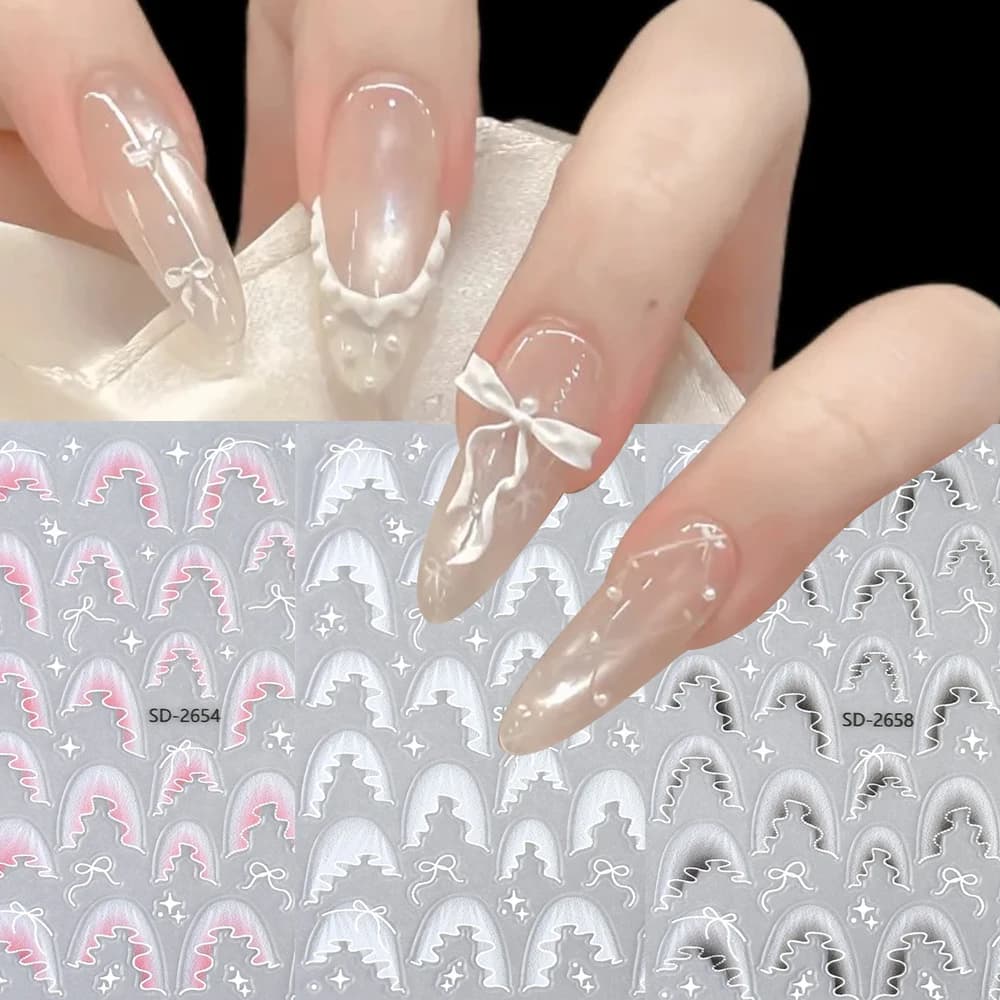 3pcs Bowknot 3D Nail Art Stickers Bow Tie Gradient Skirt Ballet Girls Nail Decals Adhesive Nail Art Decorations DIY Accessories