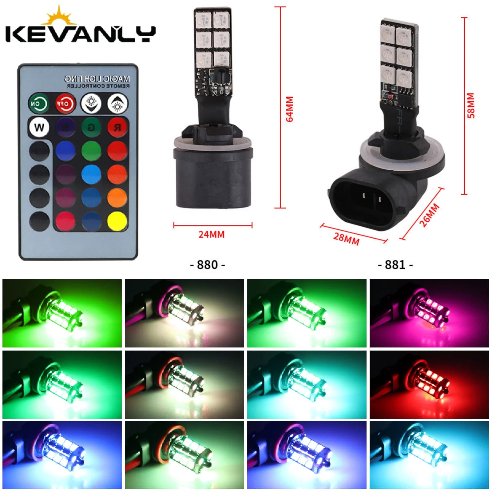 2pcs 881 LED RGB 5050 Chip 880 RGB Car Bulb Flashing Fog Light Remote Control Car Driving Running Lamp Auto Front Lamp LEDs Ligh