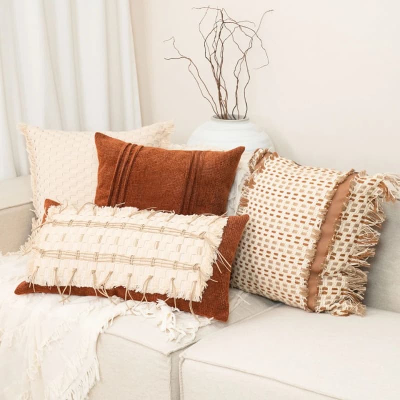 Mid Century Orange Brown Decorative Throw Pillow Covers for Living Room Sofa Bed Square Lumbar Pillow Set for Homestay Hotel