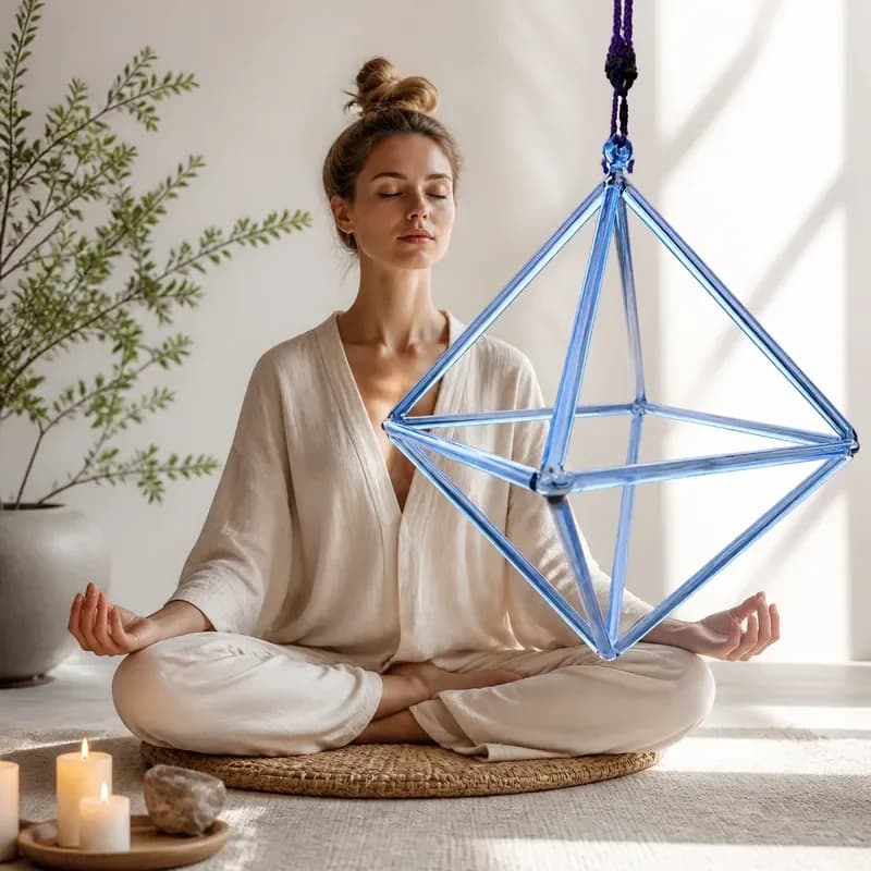 STAR LIN KUP 8 Inch Blue Crystal Singing Bowl Octahedron Geometry Sound Healing Instrument Meditation Chakra Balance Yoga