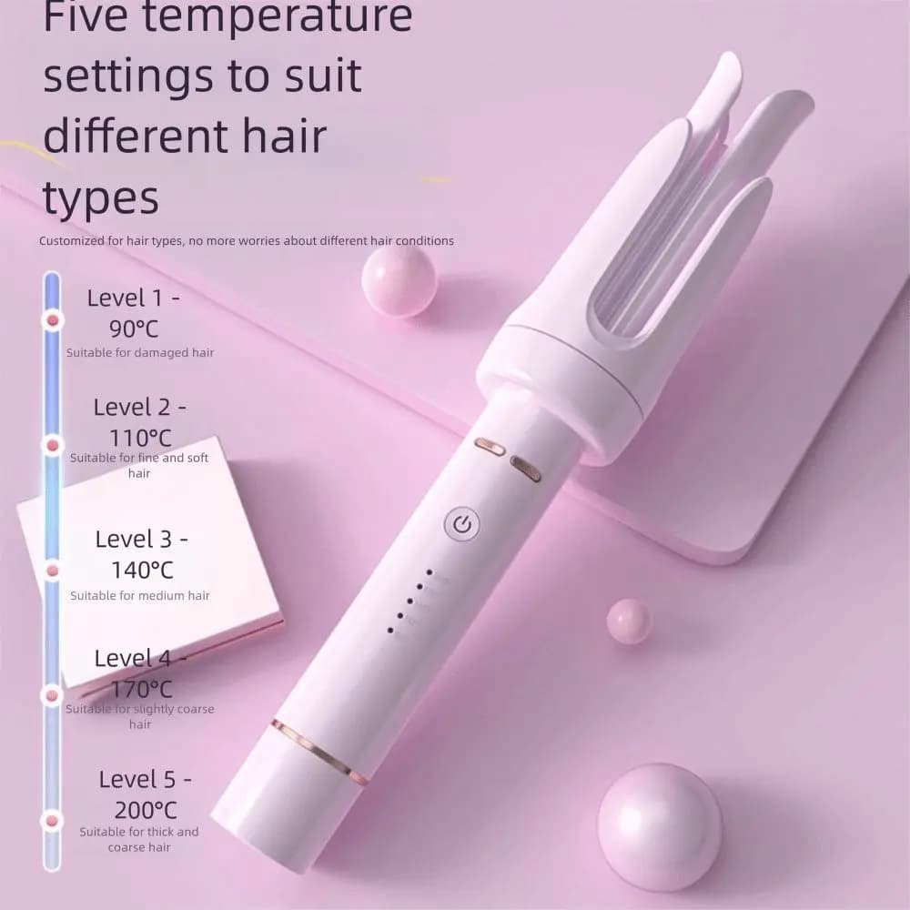 2-in-1 portable curling iron with space saving design, diameter 32 mm, for smoothing and curling, with automatic rotation.