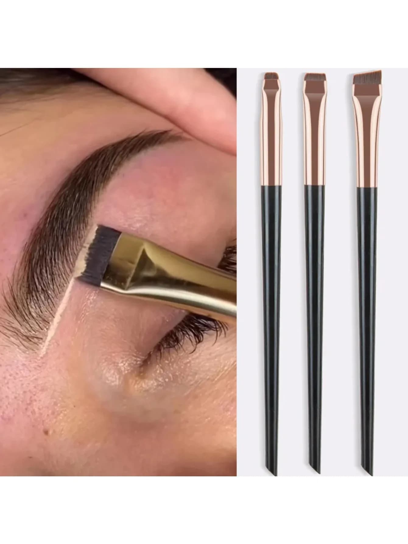 3 eyeliner brushes flat blade, eyebrow brush, eyeliner brush and eyeliner outliner, beauty tool