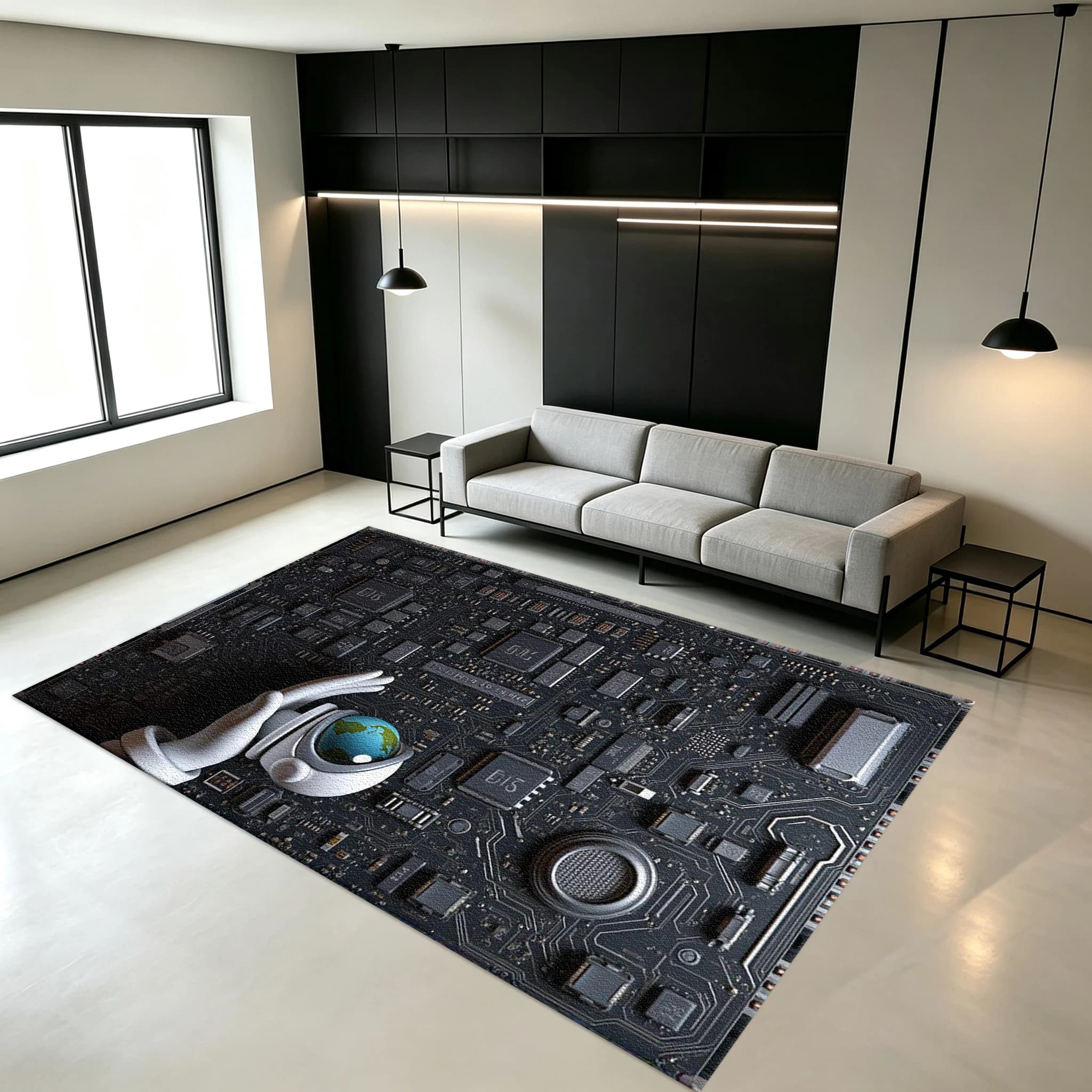 Circuit Board Tech Motherboard Robot Earth Creative Carpet Flooring Non‑Slip Printed Area Rug for Game Room Office Home Floor Decoration