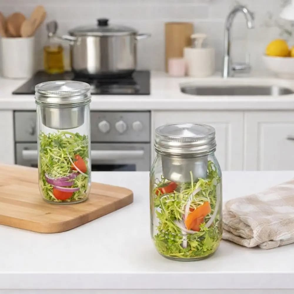 Contenitore per Colazione 16/24 Oz, Barattoli in Vetro per Insalata, Ermetici con Bocca Larga, Sigillati con Coppetta per Salsa, Contenitore per Alimenti per Casa e Ufficio
